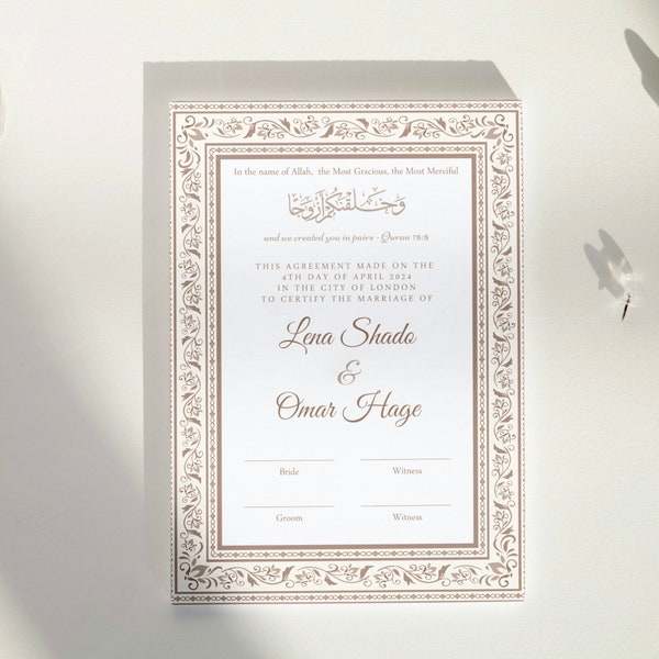 Printable Nikkah Contract, Printable Nikkah Contract, Islamic Wedding Contract, Muslim Marriage Certificate, Nikkah Certificate, Islam Bride