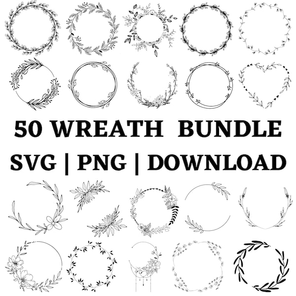 50 pakietów wieniec SVG | Pakiet Circle SVG | Wieniec kwiatowy svg | Serce wieniec laurowy svg | Wieniec ślubny svg | Wieniec Monogram SVG koło PNG