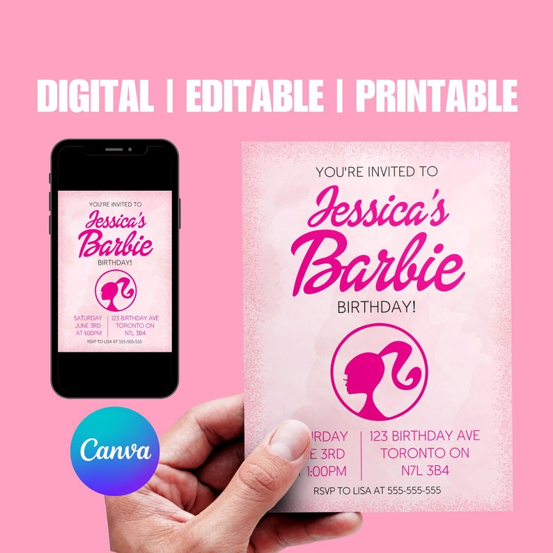 Editable Birthday Invitation Digital Printable Girl Barbie - Etsy Canada