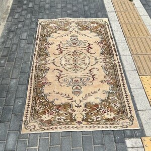Oriental Rug, 3.7x6.9 ft, Red Rug, Turkish Rug, Wool Vintage Rug, Area Rug, Beige Rug, Bedroom Rug, Living Room Rug, Handmade Kitchen Rug,