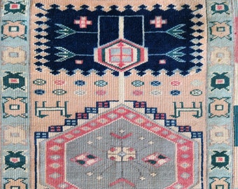 Love-Embellished Turkish Kilim - Vintage 2x3 ft Hand-Woven Wool Rug - Stylish Décor for Living Room and Kitchen Spaces