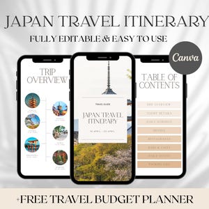 Japan Travel Itinerary Template | Editable Canva Trip Planner | Mobile Travel Guide PDF | Printable Vacation Schedule | Free Budget Planner