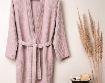 Alma kimono, bathrobe, dressing gown made of muslin (4 layers) PREMIUM, gift, JGA, bride, groom