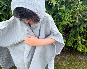 JUNO children's poncho, bath towel, muslin bath cape, poncho, children's bathrobe