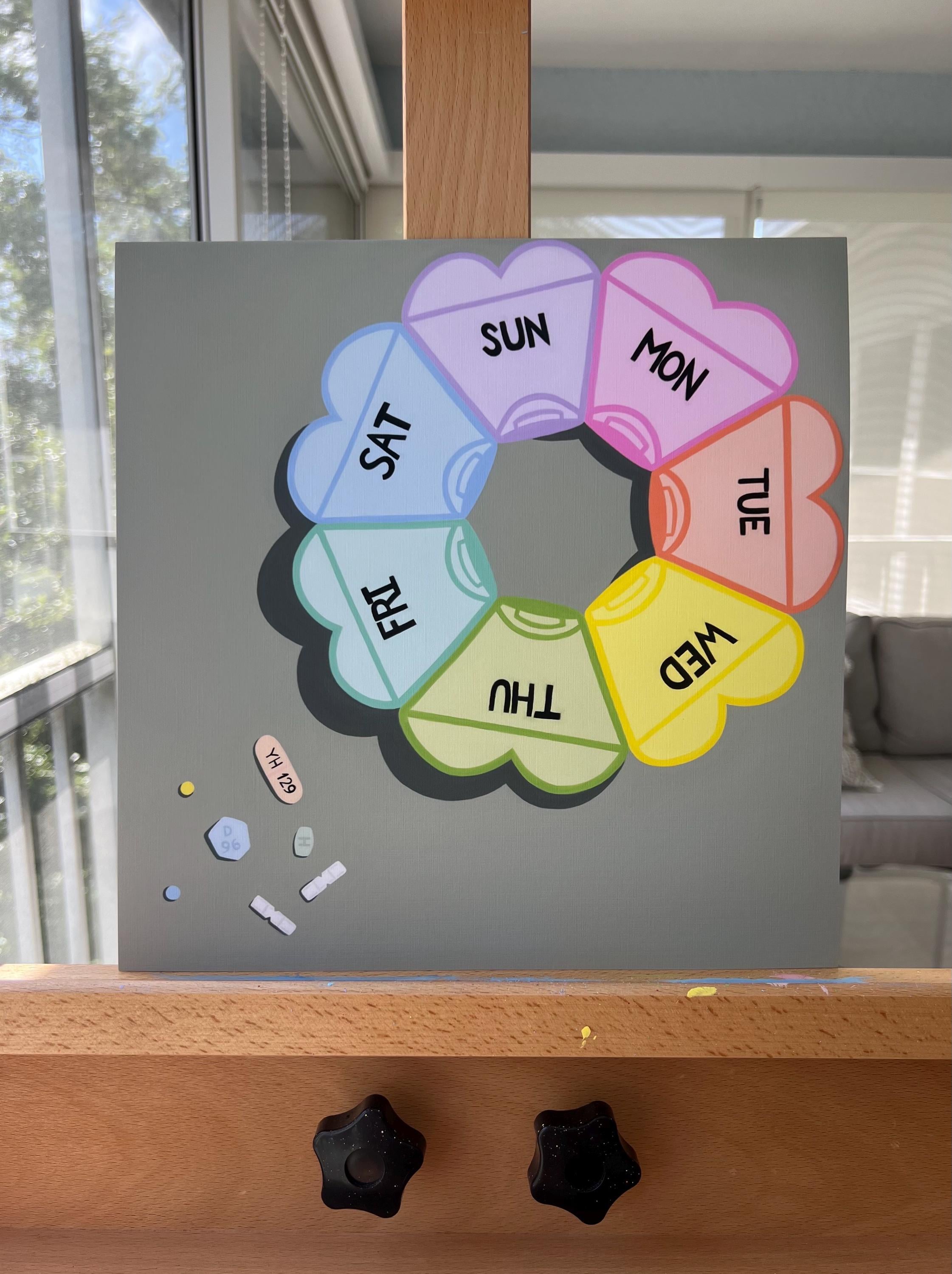 Pill Organizer Acrylic Painting “happy”, Happy Pill Rainbow Case Picture, Medication Art, Wall Hanging Artwork Print