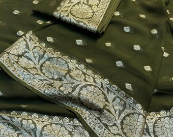Viscose Georgette Saree: Solid Color with Multicolored Thread
