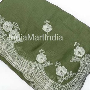 chiffon silk saree white threadwork contrast embroidery