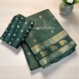 Viscose Dola Crepe Silk Saree, Elephant Zari Border, Chit Pallu