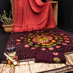 Beautiful Designer Pure Bandhej Gajji Soft Silk Lagdi Patta Saree