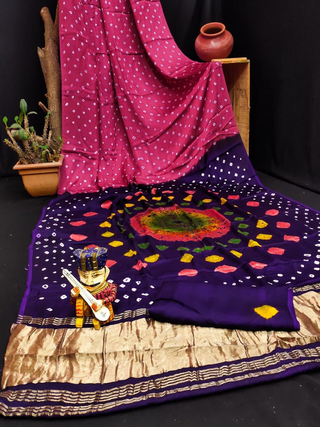 Women's Designer Party Wear Bandhej Printed Model Gajji Silk Lagdi Patta Saree main image 0