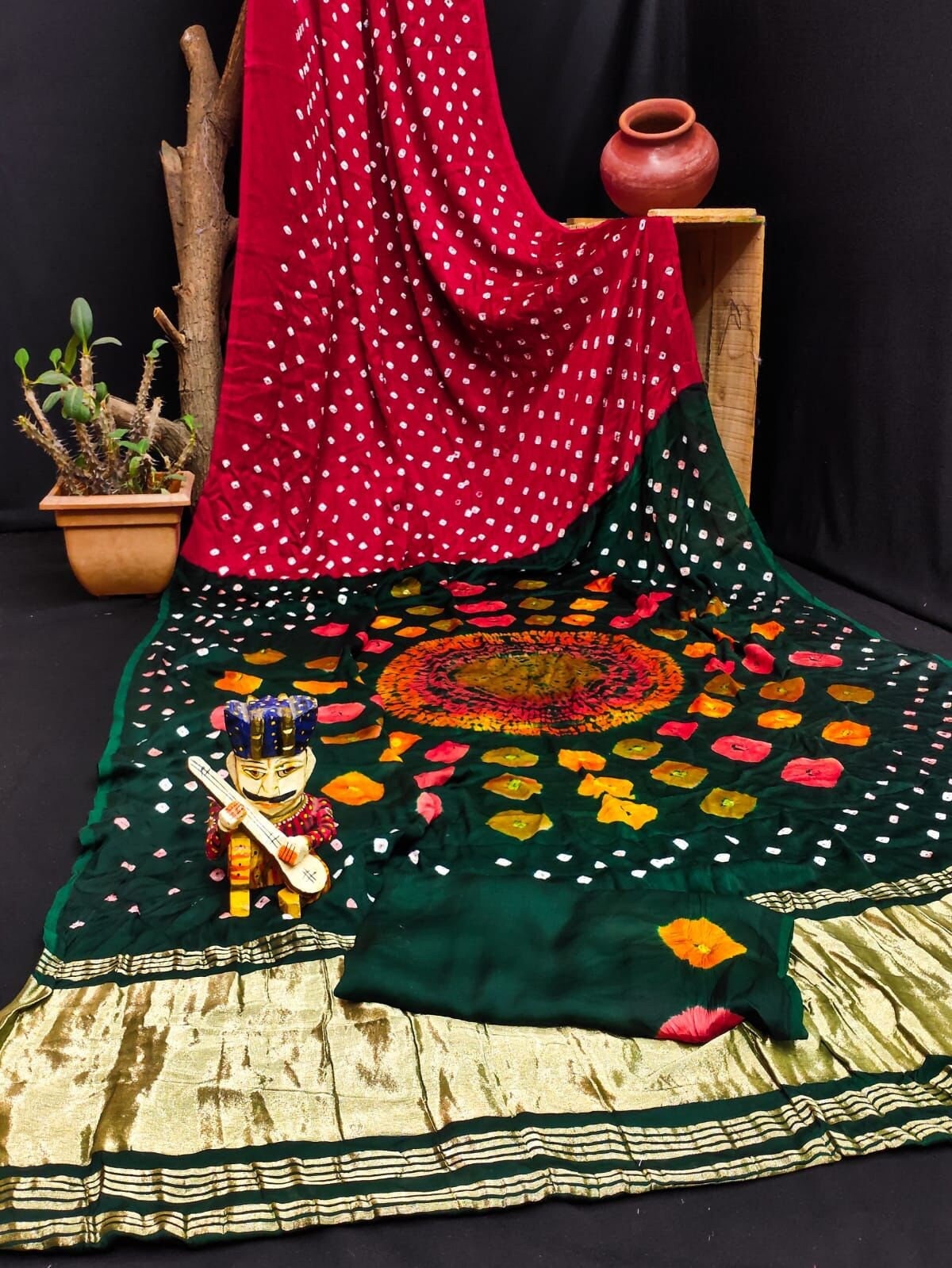 Women's Designer Party Wear Bandhej Printed Model Gajji Silk Lagdi Patta Saree main image 1