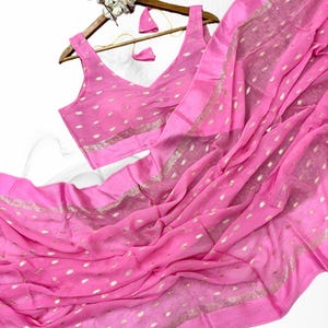 Exclusive Viscose Georgette Saree,Golden Jari Weaving Border With Georgette Weaving Blouse,New Collection With Premium Zari,Women Saree.