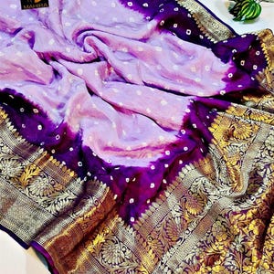 Handcrafted Bandhani Saree: Kanchipuram Zari Border, Gaji Silk