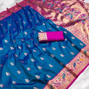 Paithani Silk Saree: Meenakari Zari Weaving, Peacock Border & Pallu