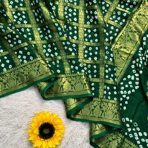 Handcrafted Bandhani Saree: Art Silk Zari Weaving, Kamal Pallu