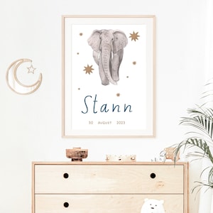 Impressão digital personalizada | Anúncio de nascimento para impressão | Pôster personalizado de nascimento com animais | Presente de maternidade com detalhes do nascimento
