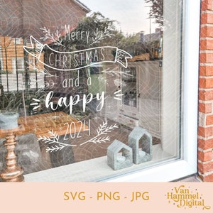 Merry Christmas SVG PNG | Happy 2024 | Christmas Window Decorations | Free Commercial Use | Digital File | Cut File | Silhouette cameo