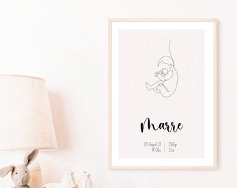 Custom Digital Print | Printable | Personalized Birth Poster | Maternity Gift With Birth Details | Minimalist Baby Gift