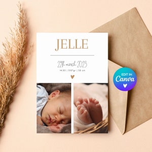 Carte d'annonce de naissance de bébé | Annonce de naissance Impression numérique | Carte de naissance | Annonce de naissance | Carte d'annonce de bébé avec photo