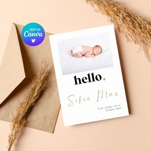 Birth Announcement Card | Birth Announcement Template | Custom Birth Card | Minimalist Baby Announcement Card Printable Newborn Baby