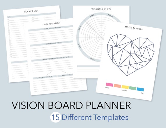 Vision Board Planner, Mood and Habit Tracker, Instant Download, Printable