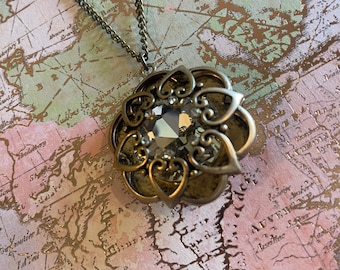 Bronze Pendant Necklace, Lock and Key Toggle, 24 inch Chain