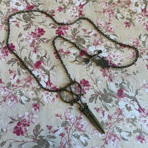 Whimsical little bronze scissors necklace