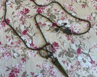 Whimsical Bronze Scissors Necklace, Mini Scissor Pendant Jewelry Artistic Charm Necklace for Her