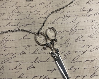Whimsical Silver  Scissors Necklace Jewelry Gift for Sewers, Hairdressers and Crafters