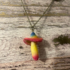 Rainbow mushroom pendant necklace