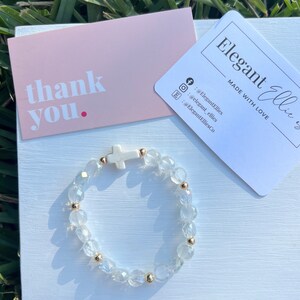 Gold Filled Cross Beaded Stretch Bracelet: Faith Gift