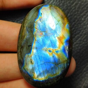 Oval Labradorite Cabochon: Multi Flash Gemstone for Wire Wrapping (41x27x7mm, 74 CT