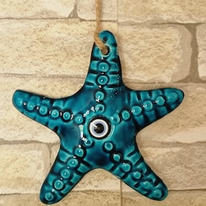 Sea Star Ceramic Wall Decor, Hand Painted Ceramic Front Door Decor, Ceramic Nautical Decor, Ceramic Wall Hanging