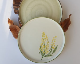 26 cm Set of 2 Handmade Ceramic Plate Set, Floral Ceramic Plate Set, Unique Pottery  Platters, Housewarming Gift, flower pattern plate