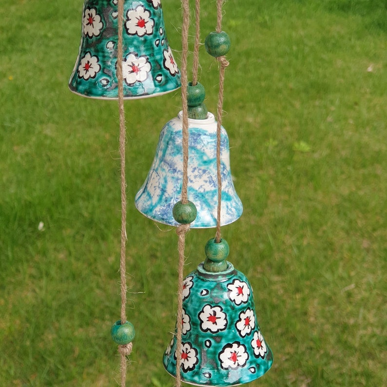 Hanging Bells, Memorial Wind chimes,Garden Decoration, balcony decor, ceramic bell chimes,garden ornaments,housewarming gift,farmhouse decor zdjęcie 5