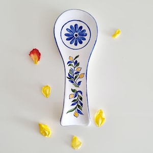 Handmade Ceramic Spoon Rest,Vintage Ceramic Kitchen decor, Ceramic Spoon Holder, Ceramic Handmade Kitchenware, Lemon pattern, Cooking Gift