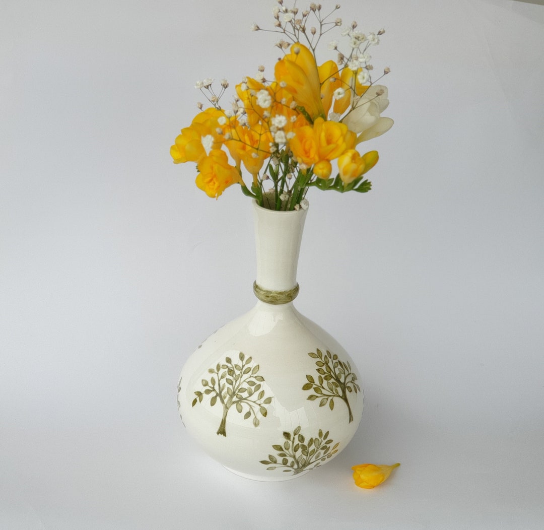 Hand Painted Ceramic Vase Unique Flower Vase Table Etsy