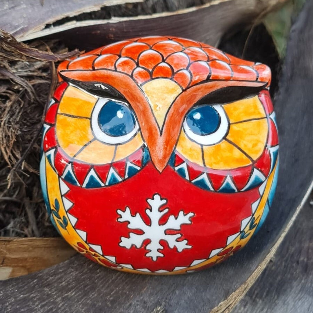 Ceramic Owl Figureunique Owl Statues Handmade Colorful Etsy