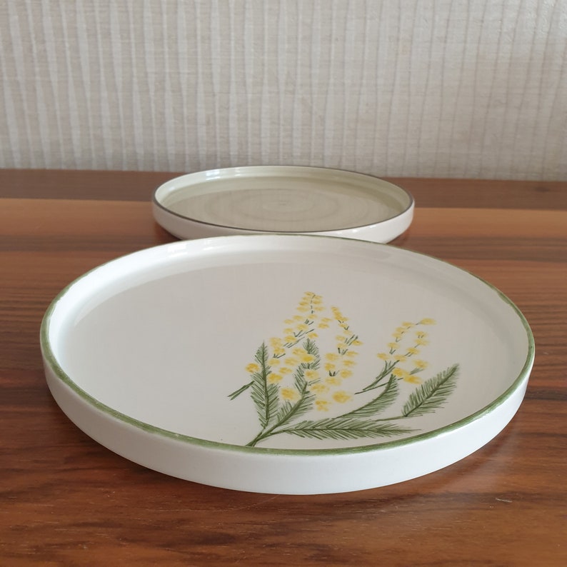 26 cm set van 2 handgemaakte keramische bordenset, bloemenkeramische bordenset, unieke aardewerkschotels, housewarmingcadeau, bloemenpatroonplaat afbeelding 9