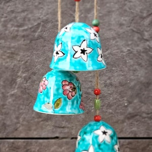 Handmade Ceramic Wind Chimes , Rustic Home Decor,Hanging Bells, Memorial Wind chimes,Garden Decoration, balcony decor, ceramic bell chimes,
