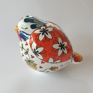 Handmade Ceramic Bird,Bookshelf decor,Hand Painted Ceramic Bird Statue, Colourful Bird figurine,bird ornament,handmade gift, bird