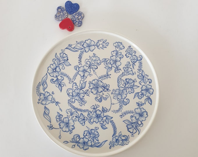 Floral 26 cm Ceramic Trinket Plate , Hand Painted Key Dish , Handmade Ceramic Aesthetic Plate , Unique Ceramic Jewelry Tray