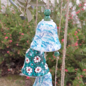 Hanging Bells, Memorial Wind chimes,Garden Decoration, balcony decor, ceramic bell chimes,garden ornaments,housewarming gift,farmhouse decor zdjęcie 3