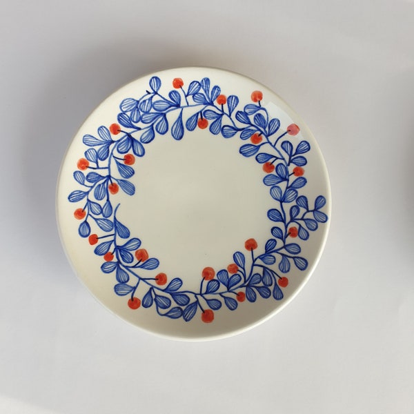 18 cm handgemaakte keramische dessertbord, handgeschilderde keramische aperitiefborden, marineblauwe snackschotel, taartbord, zijbord, kleine keramische borden
