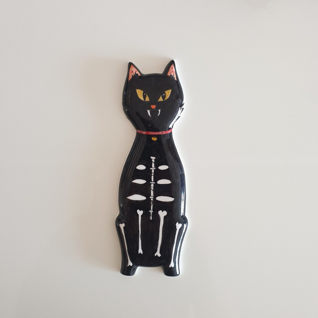 Halloween Black Cat, Ceramic Cute Black Cat, Scary Black Cat, Hand