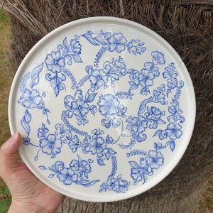 Floral 26 cm Ceramic Trinket Plate , Hand Painted Key Dish , Handmade Ceramic Aesthetic Plate , Unique Ceramic Jewelry Tray
