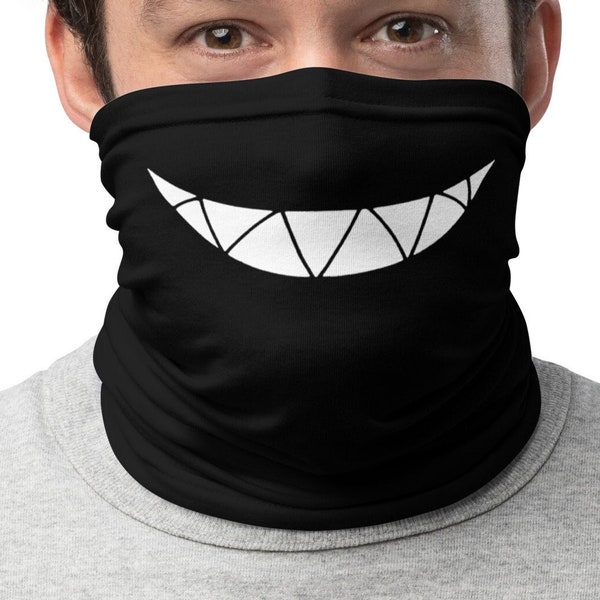 Neck Gaiter - Anime Inspired Sharp Teeth Smile Design, Tactical, Airsoft, Gamer, Military, Cosplay, Great Gift