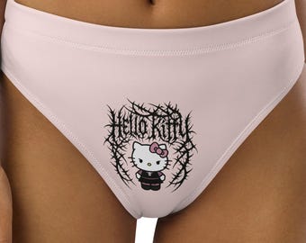 Slip bikini a vita alta riciclato con logo Deathcore Metalcore HelloKitty
