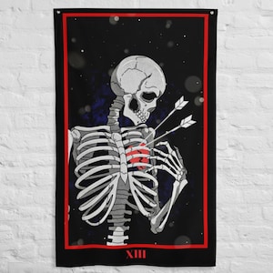 Geschenk für Sie, Dunkel, Okkult, Gothic, Schädel, Skelett, Herzschmerz, Wandkunst, Wandteppich, Wanddekoration, Valentine - Flagge
