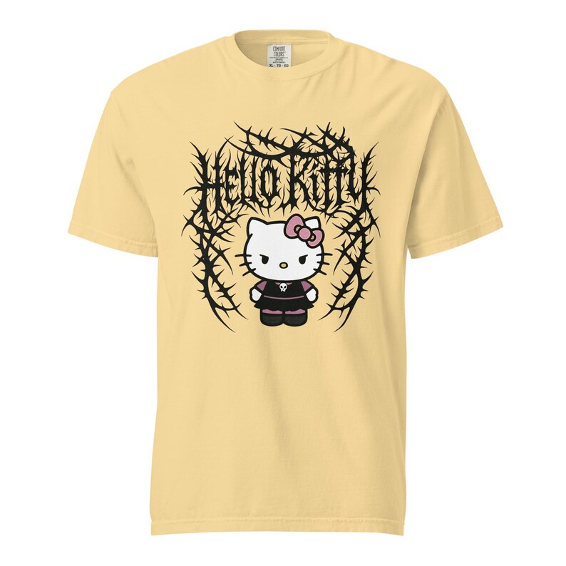 Heavyweight Garment Dyed T-shirt - Hello Kitty Deathcore Style Streetwear